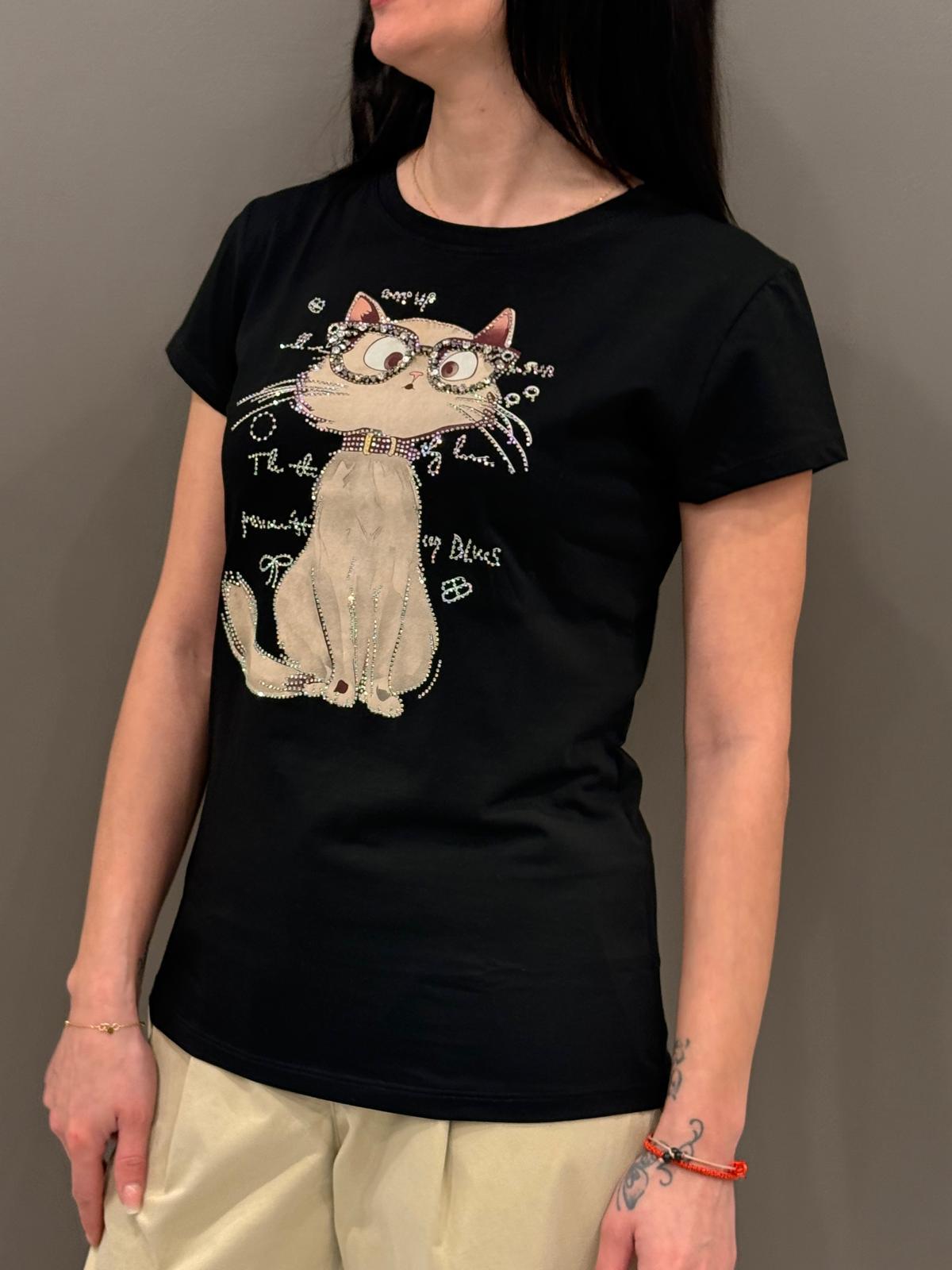T-shirt stampa gatto MK236 NE REALI 