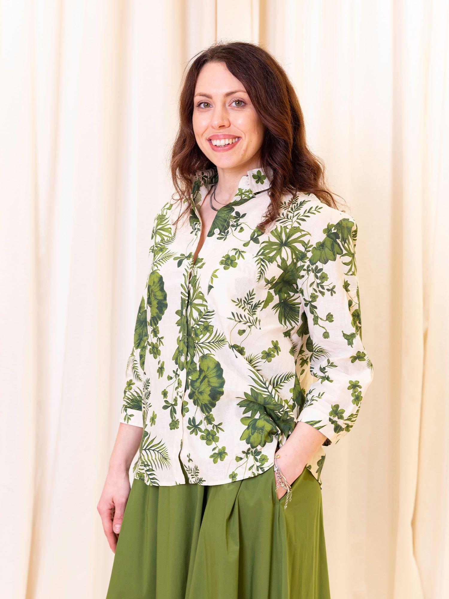 Camicia in lino e cotone stampati