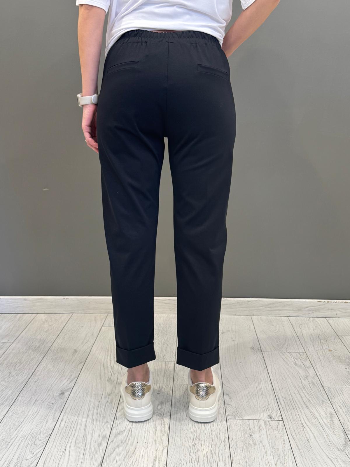 pantaloni jersey fitted con risvolta