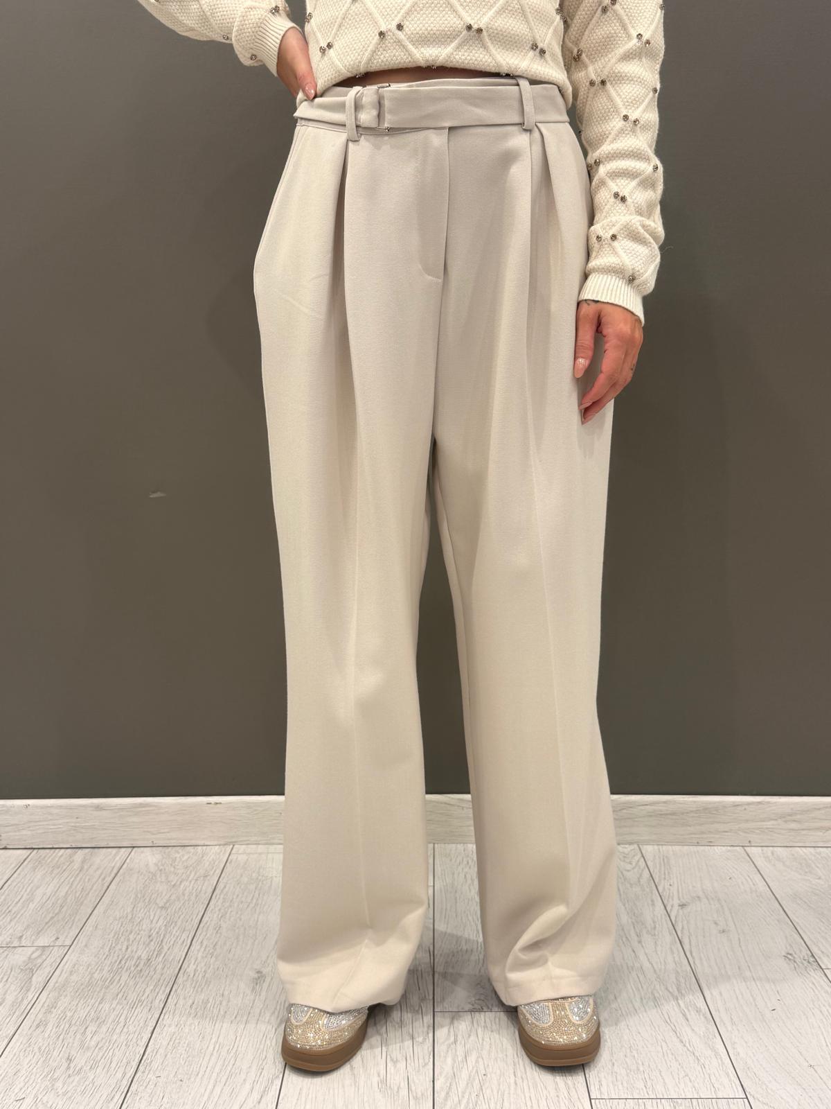 Pantalone vita alta wide con cintura P0395 BE REBECCA 