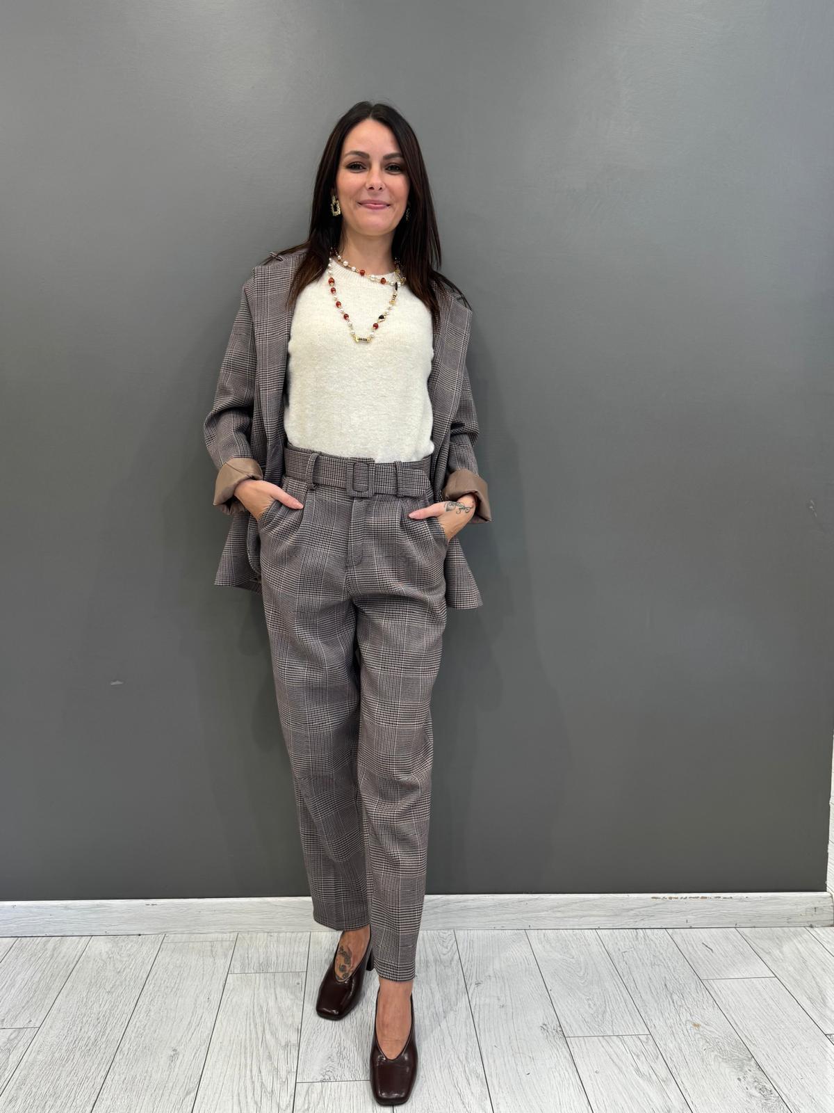 Pantaloni principe di galles con cintura L5718 BE REBECCA 