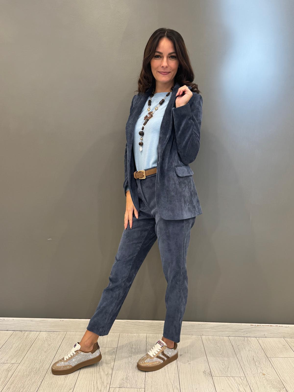 tailleur monopetto velluto a coste 20413 BL CRISTINA GAVIOLI 