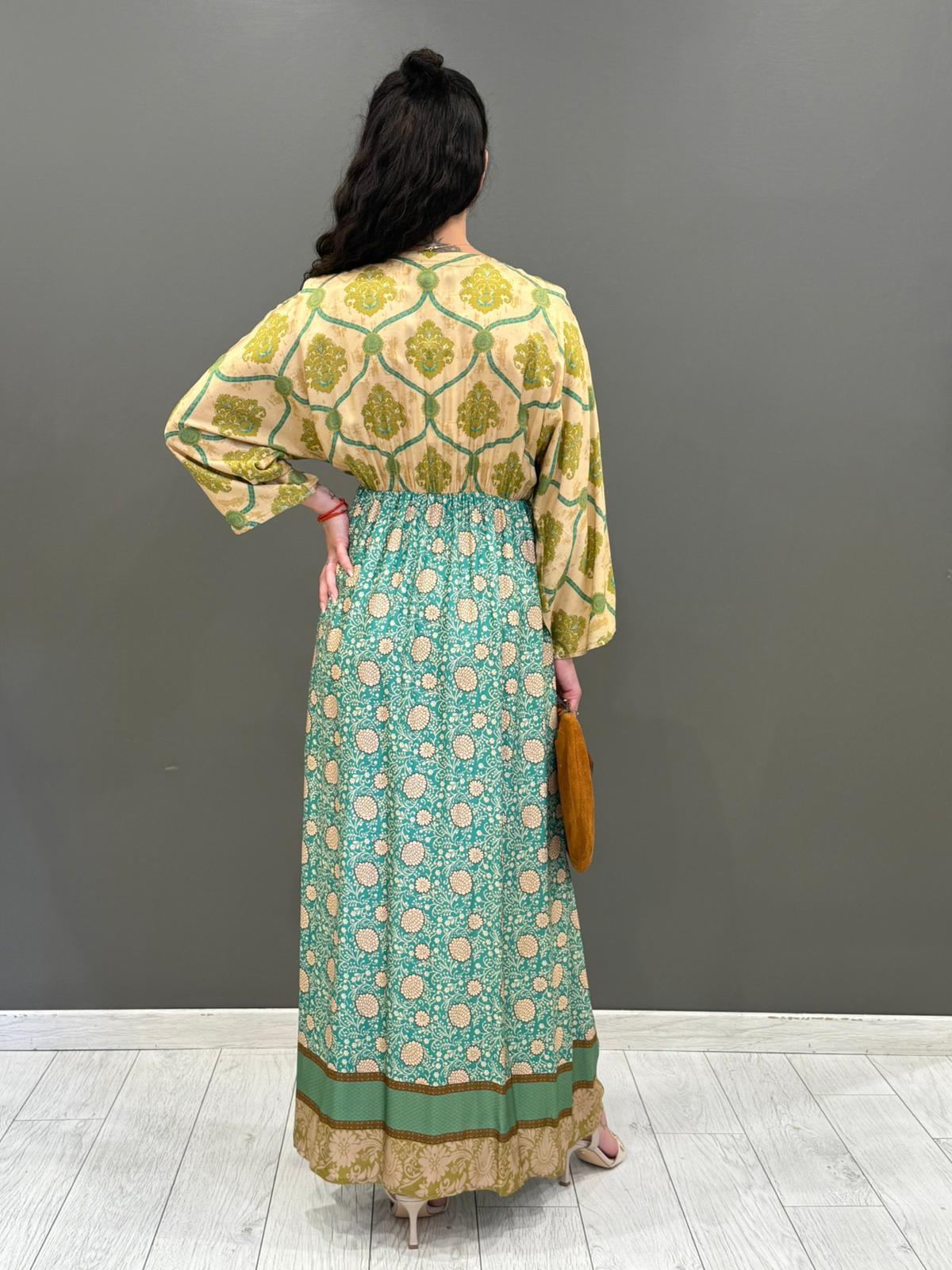 Abito lungo fantasia manica kimono 25522 V1 WU'SIDE 