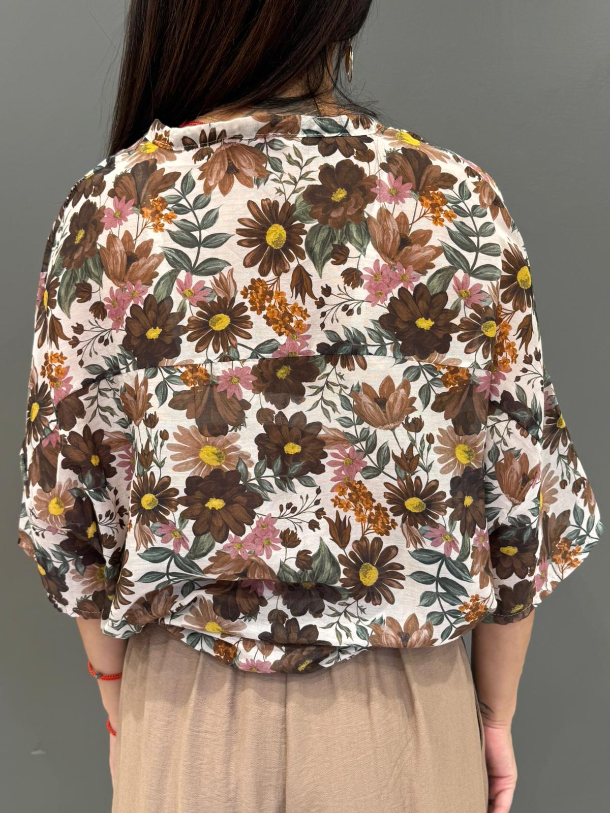 Camicia over in cotone e seta con stampa floreale 9691 VECI REBECCA 