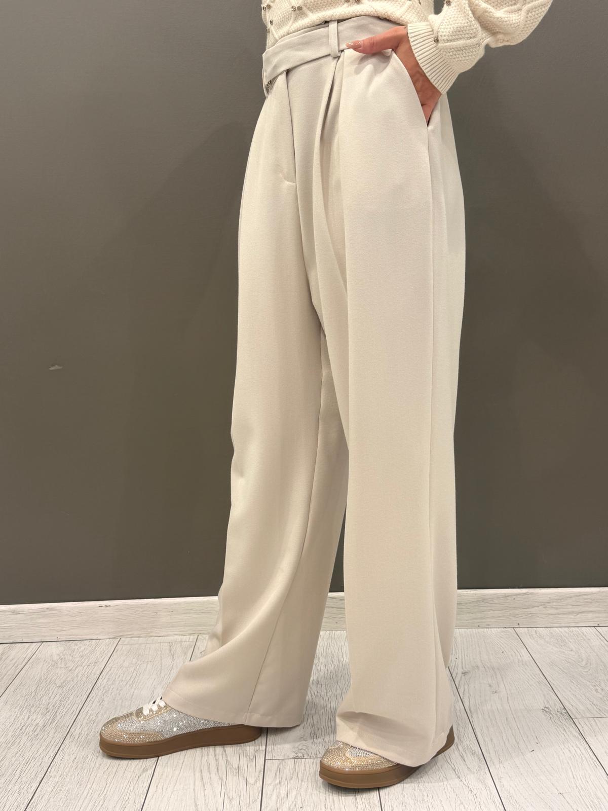 Pantalone vita alta wide con cintura P0395 BE REBECCA 