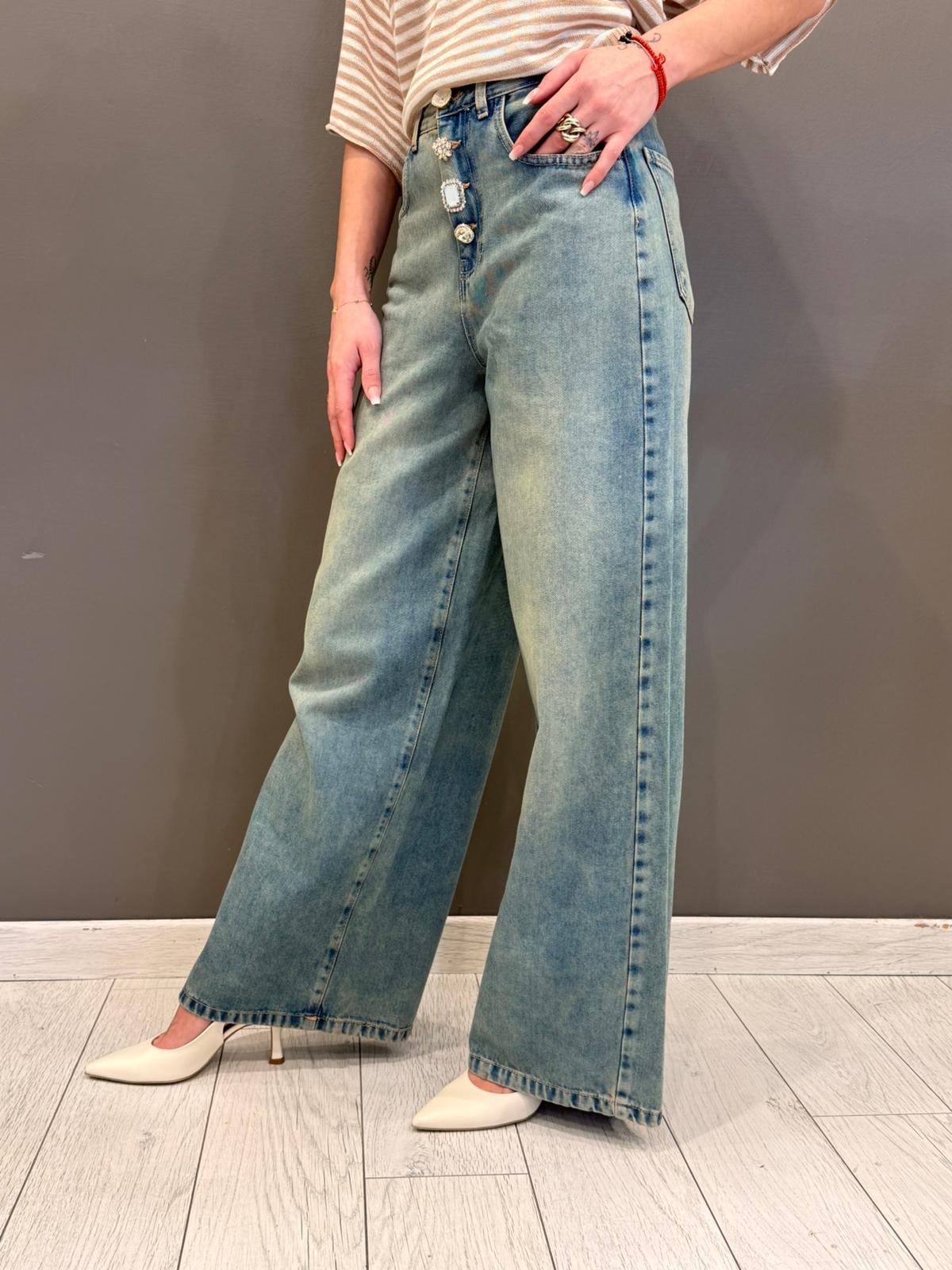 pantaloni jeans bottone gioiello JEC0271 U CRISTINA GAVIOLI 