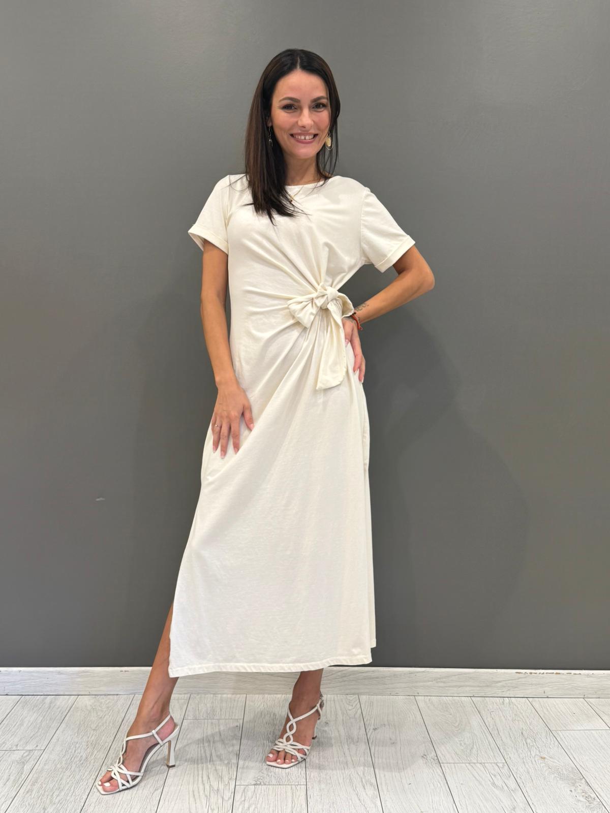 Abito lungo in 100% cotone con nodo in vita 23525JC PA REALI 