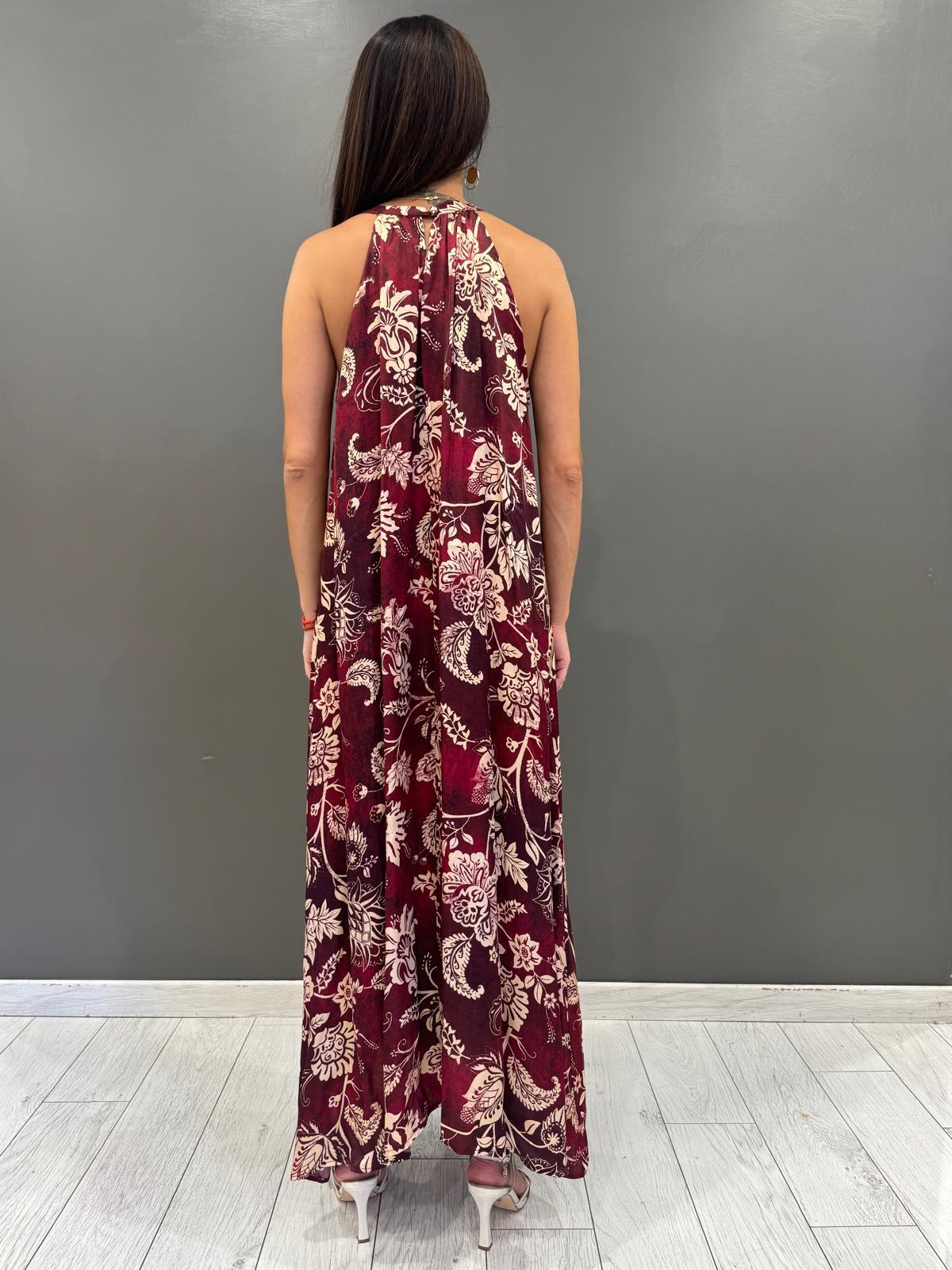 Abito lungo floreale bordeaux  100% viscosa CA592-25 VI REALI 