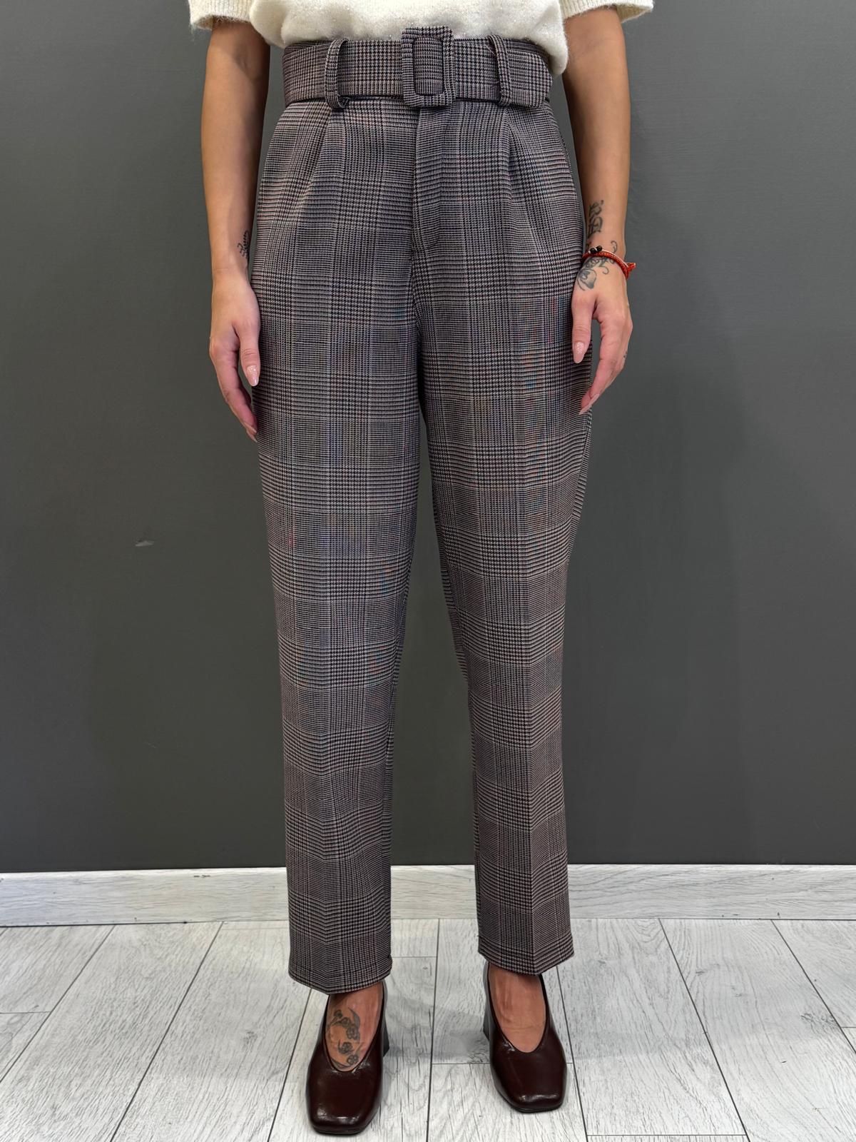 Pantaloni principe di galles con cintura L5718 BE REBECCA 