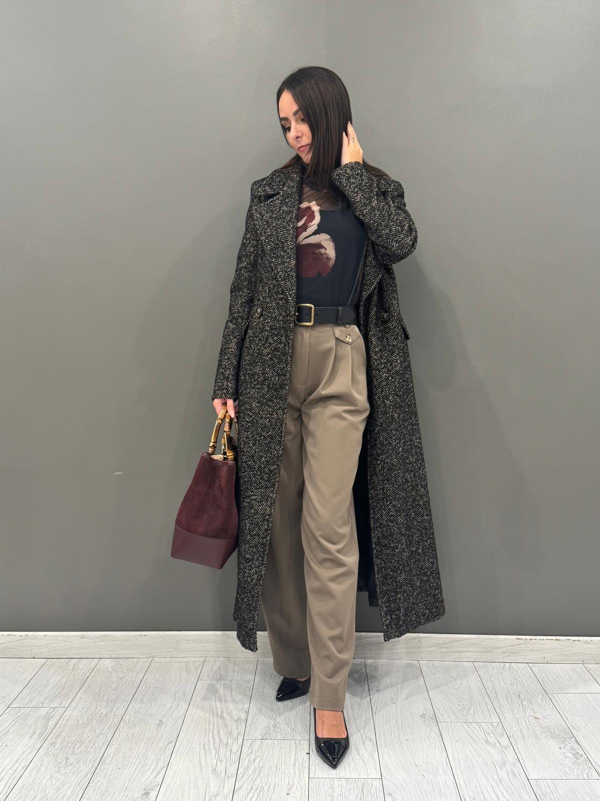 Cappotto lungo spigato 20475 U CRISTINA GAVIOLI 