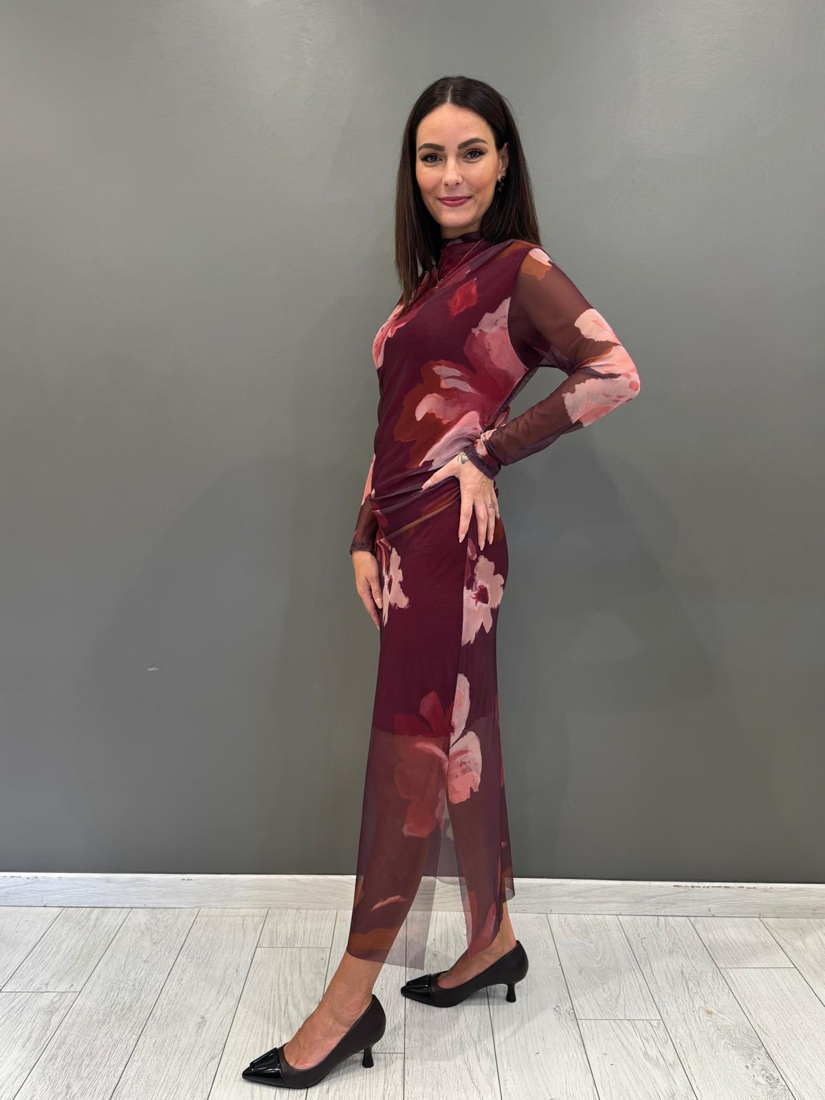 Abito lungo donna trasparente con fiori 19616FTULL BO CRISTINA GAVIOLI 