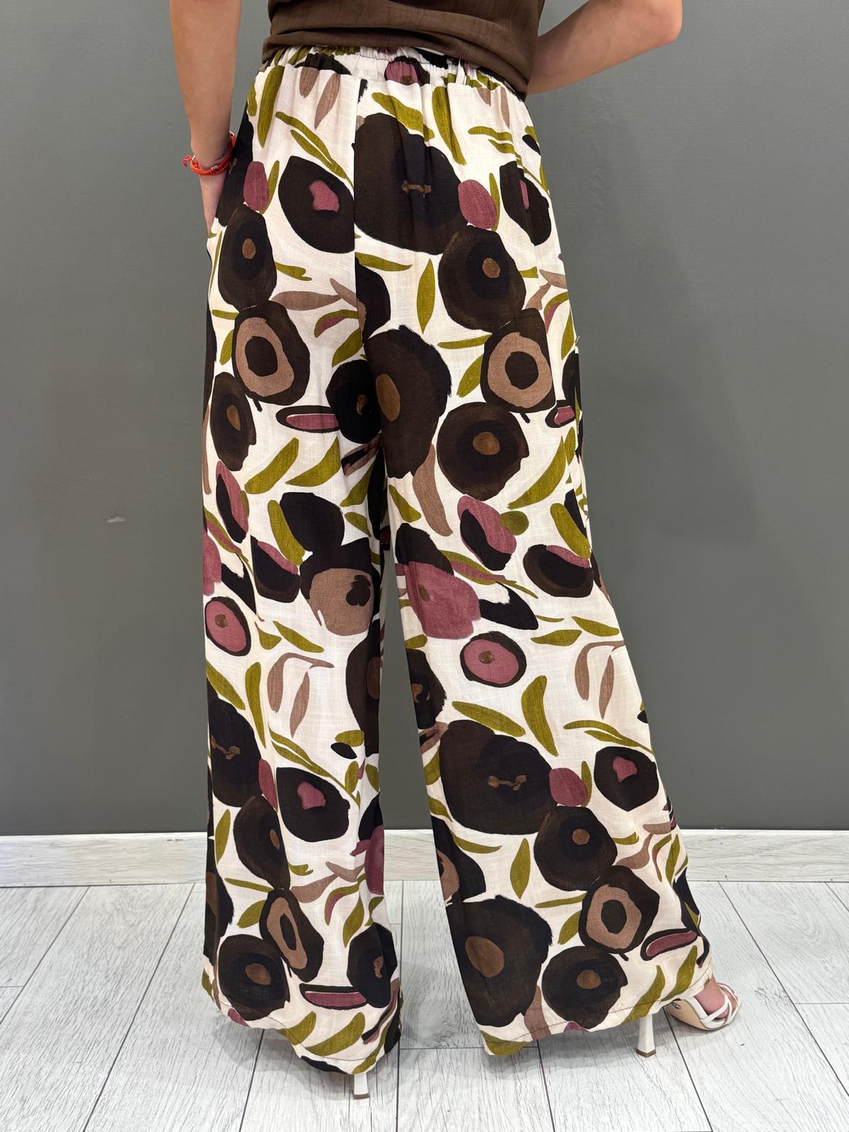 Pantaloni stampa palazzo viscosa 18839ZJF MORO REBECCA 