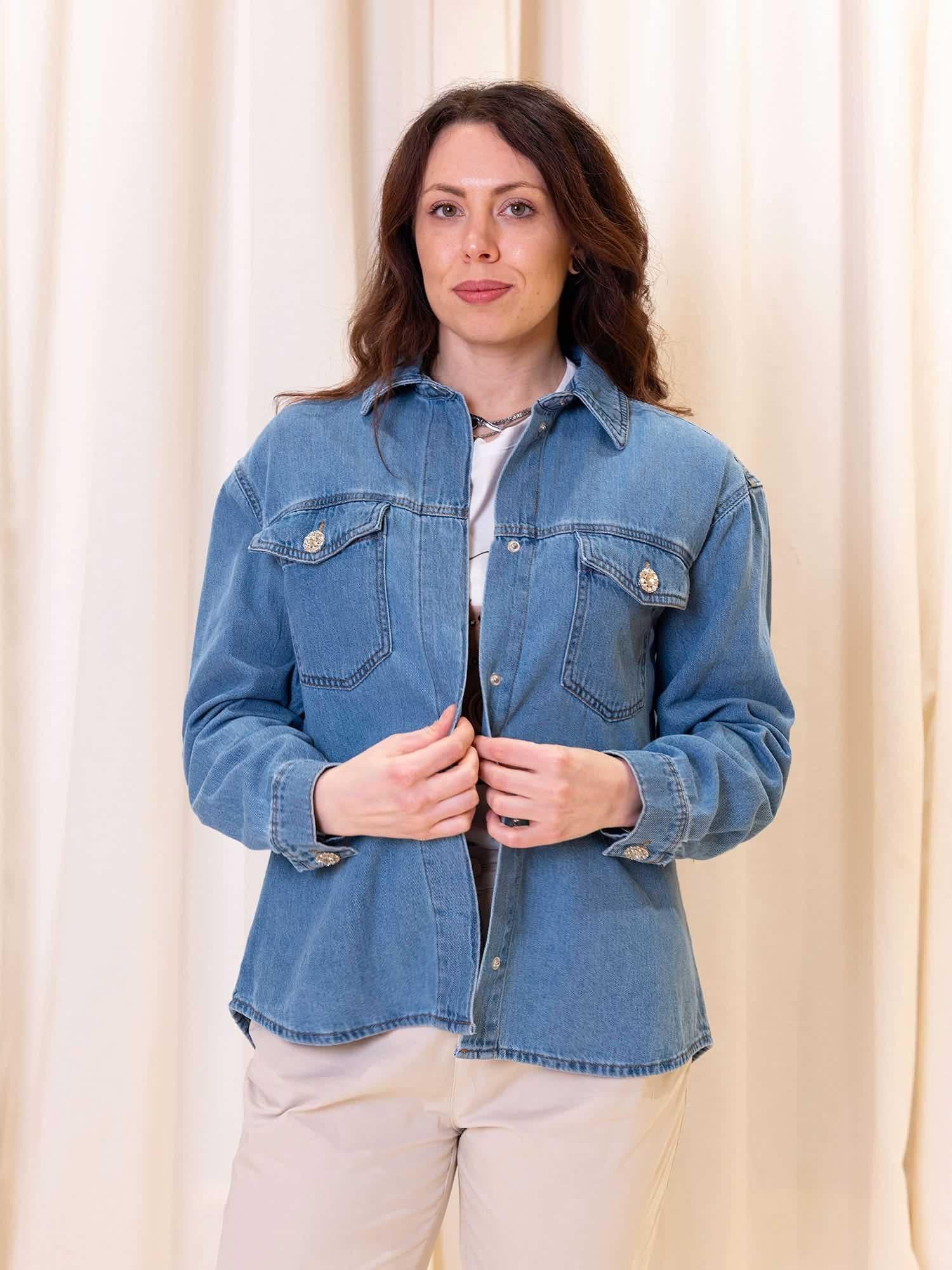 Camicia denim con bottone gioiello 20816157 200461 B YOUNG 