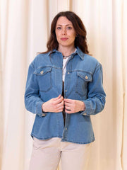 Camicia denim con bottone gioiello 20816157 200461 B YOUNG 