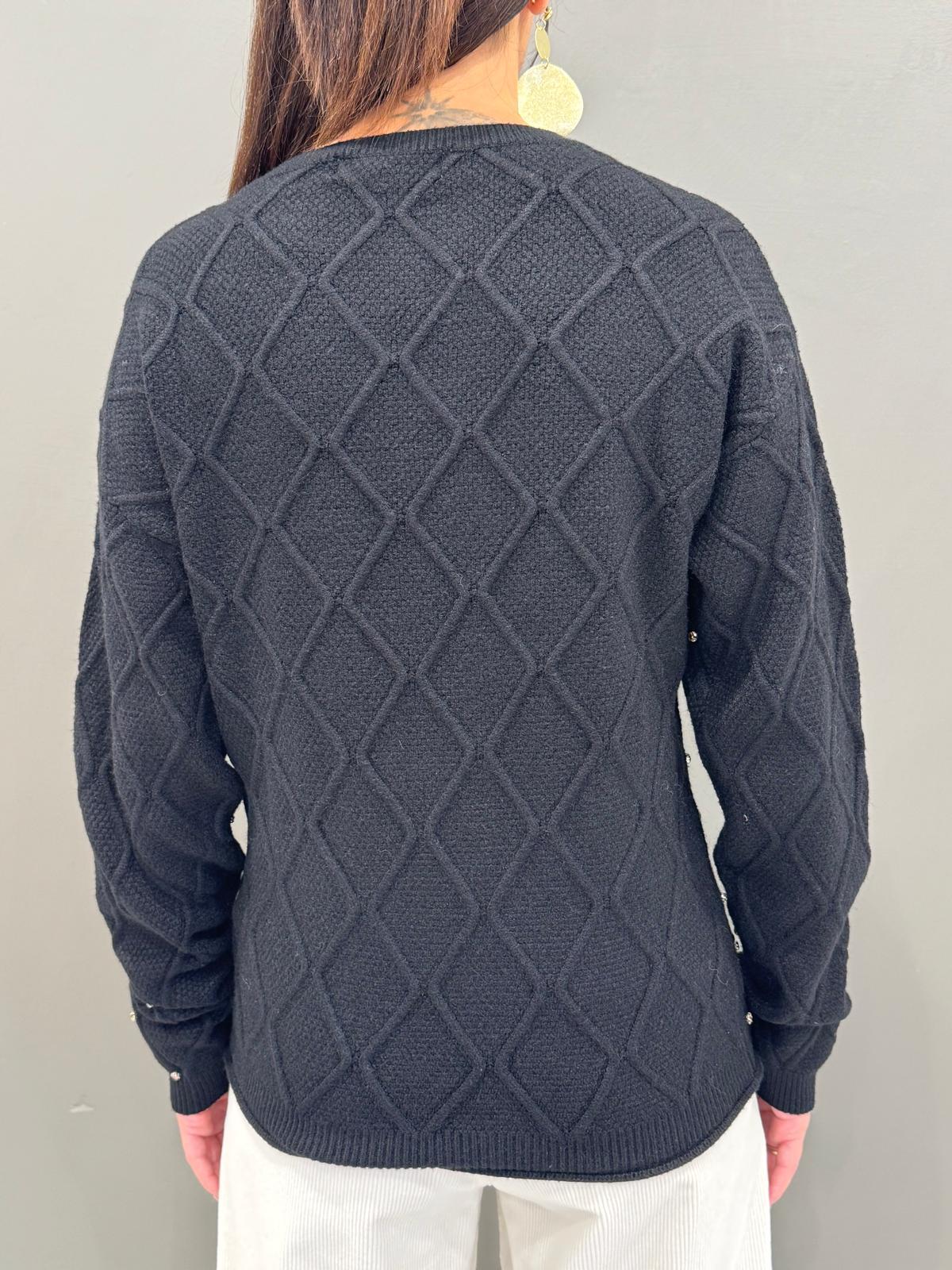 Maglia girocollo lavorata a rombi con strass 20048 NE CRISTINA GAVIOLI 