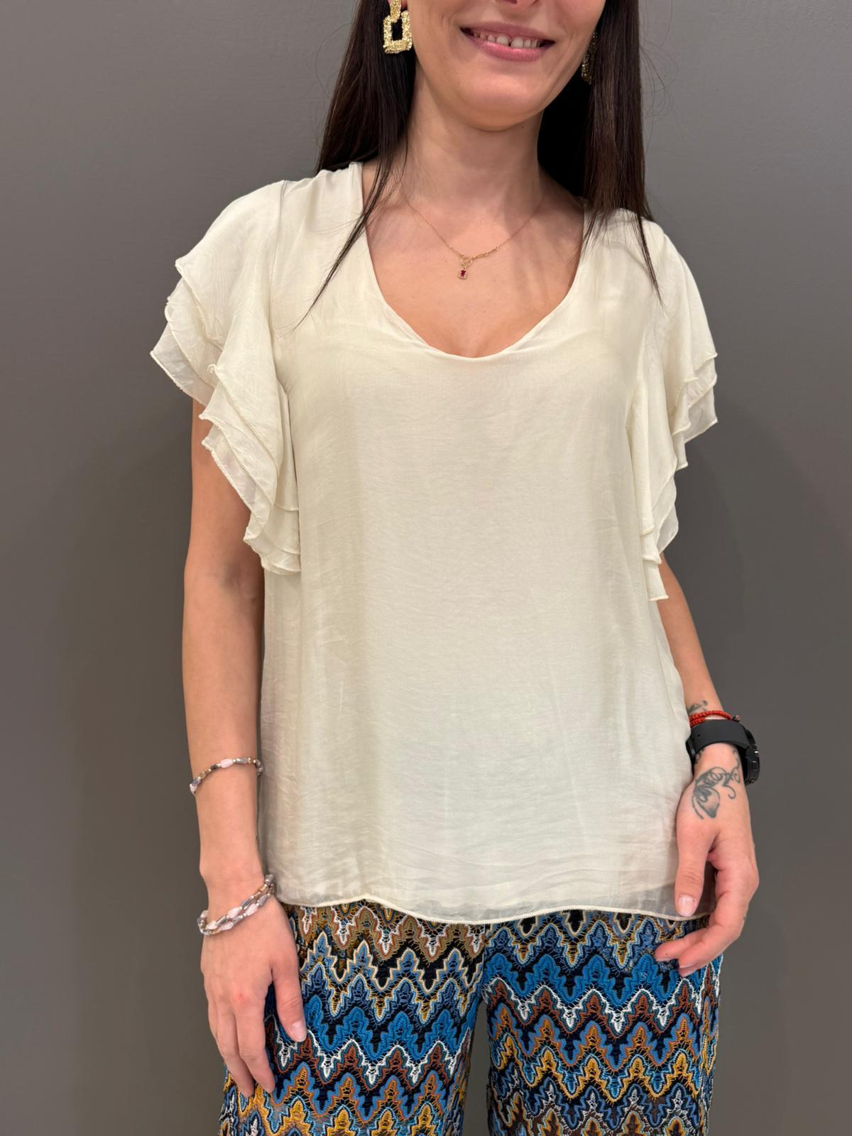 Blusa smanicata con gale HG132 EC CRISTINA GAVIOLI 
