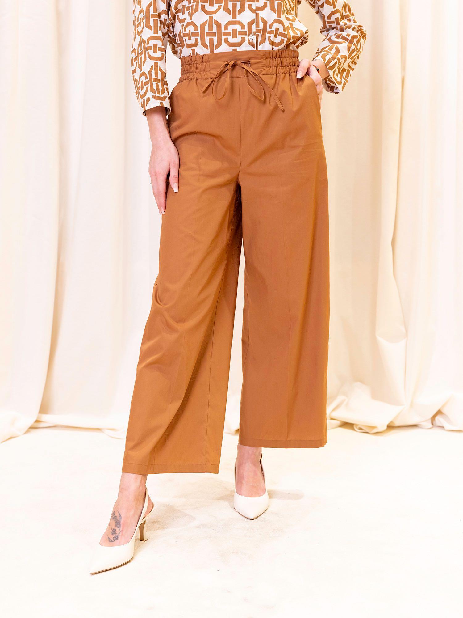 Pantalone ampio in popeline di puro cotone con coulisse