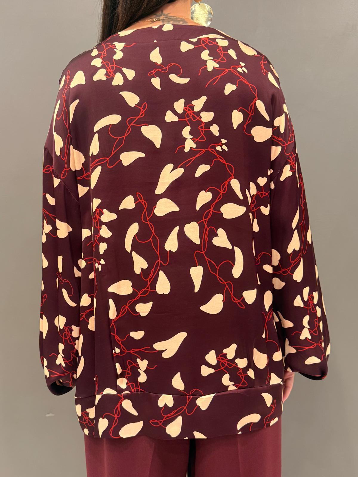 Blusa donna bordeaux fantasia con maniche ampie 424205 BO CRISTINA GAVIOLI 