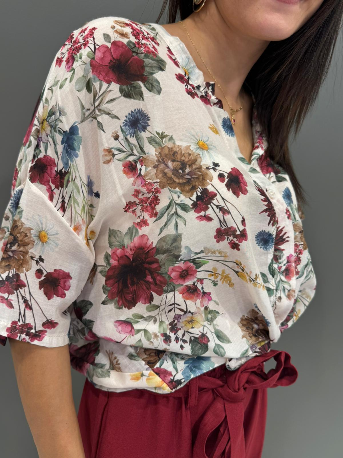 Camicia over in cotone e seta con stampa floreale 9691 AM REBECCA 