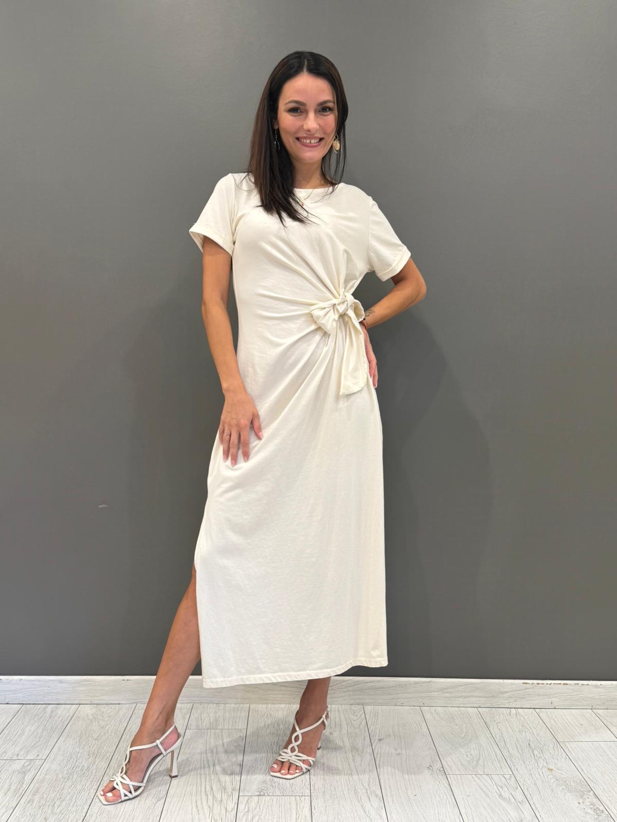 Abito lungo in 100% cotone con nodo in vita 23525JC PA REALI 