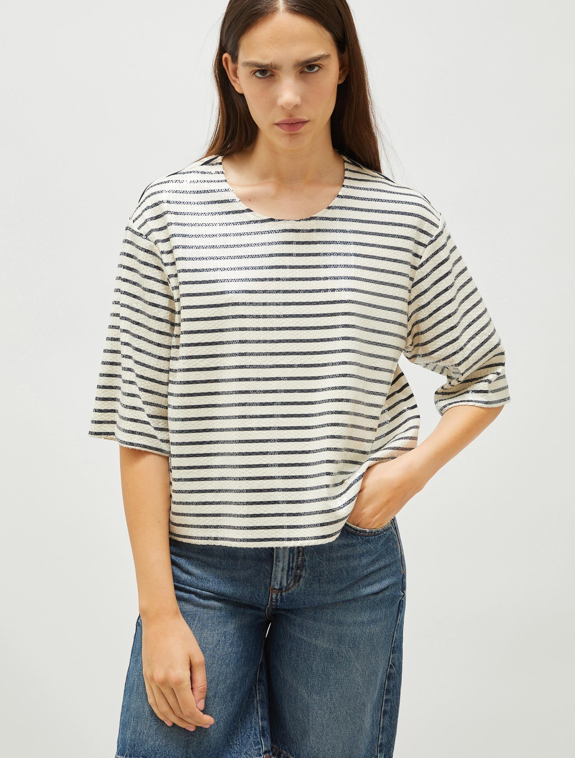 T--shirt rigata con ricamo