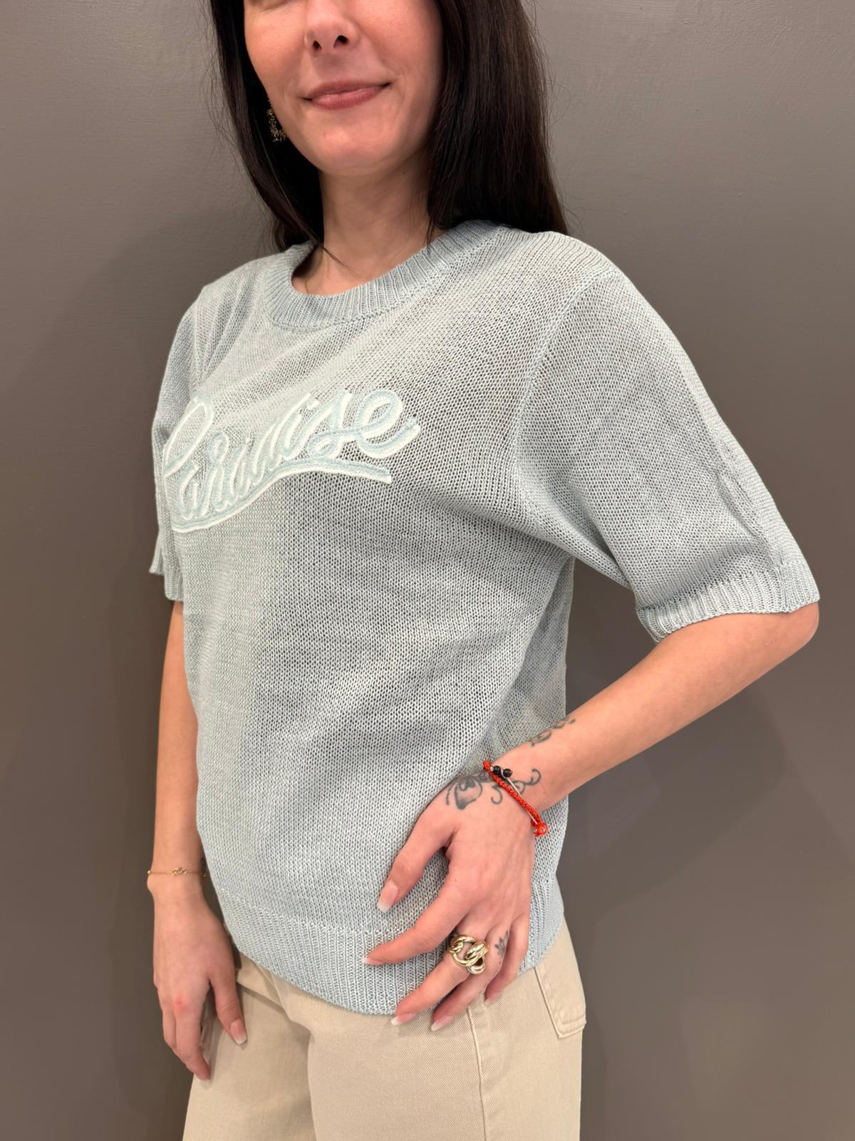 Maglia girocollo con stampa paradise VS087 BL REBECCA 