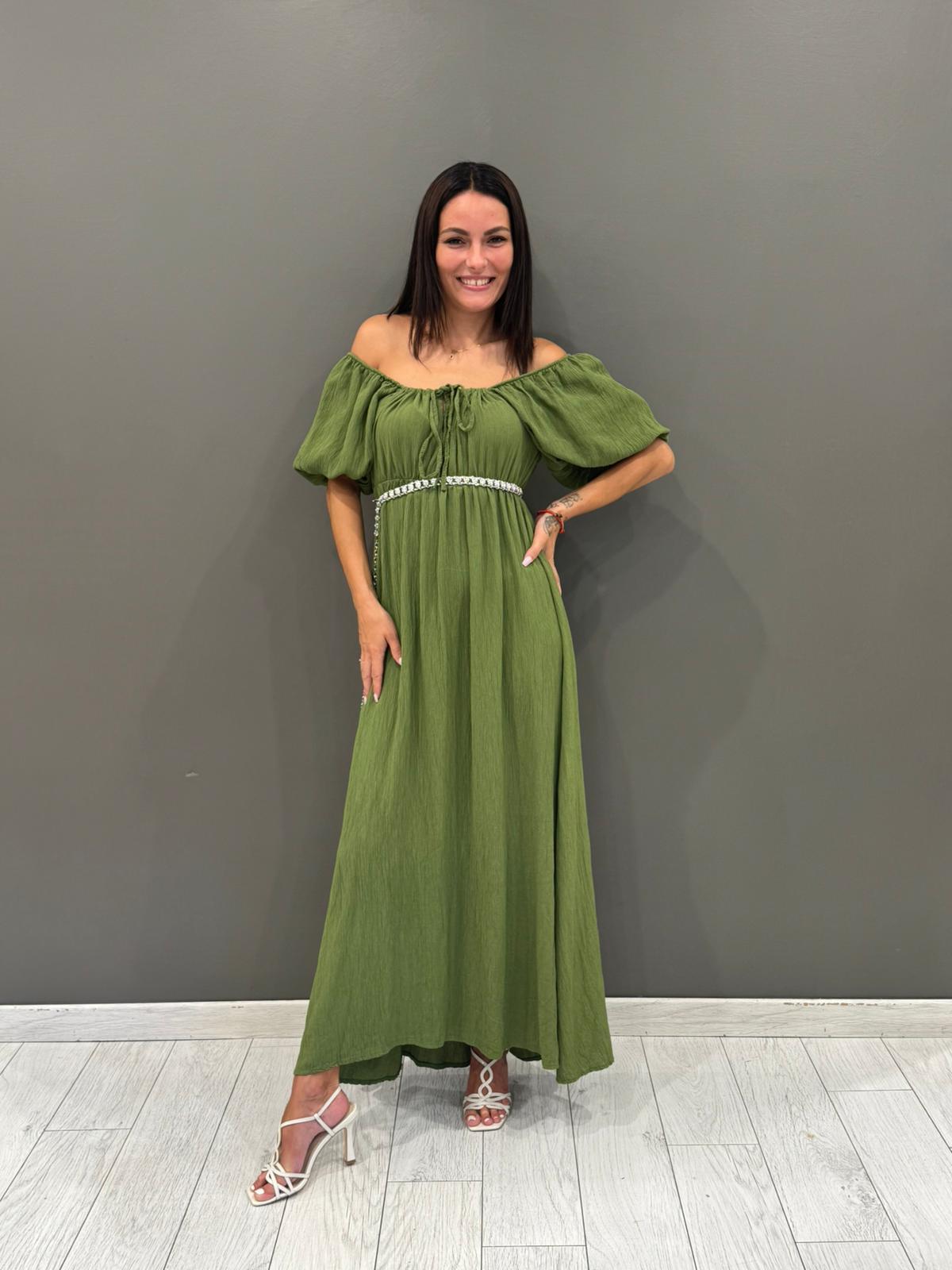 Abito lungo off-shoulder in viscosa