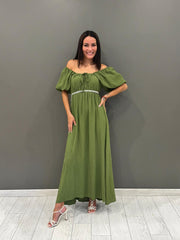 Abito lungo off-shoulder in viscosa