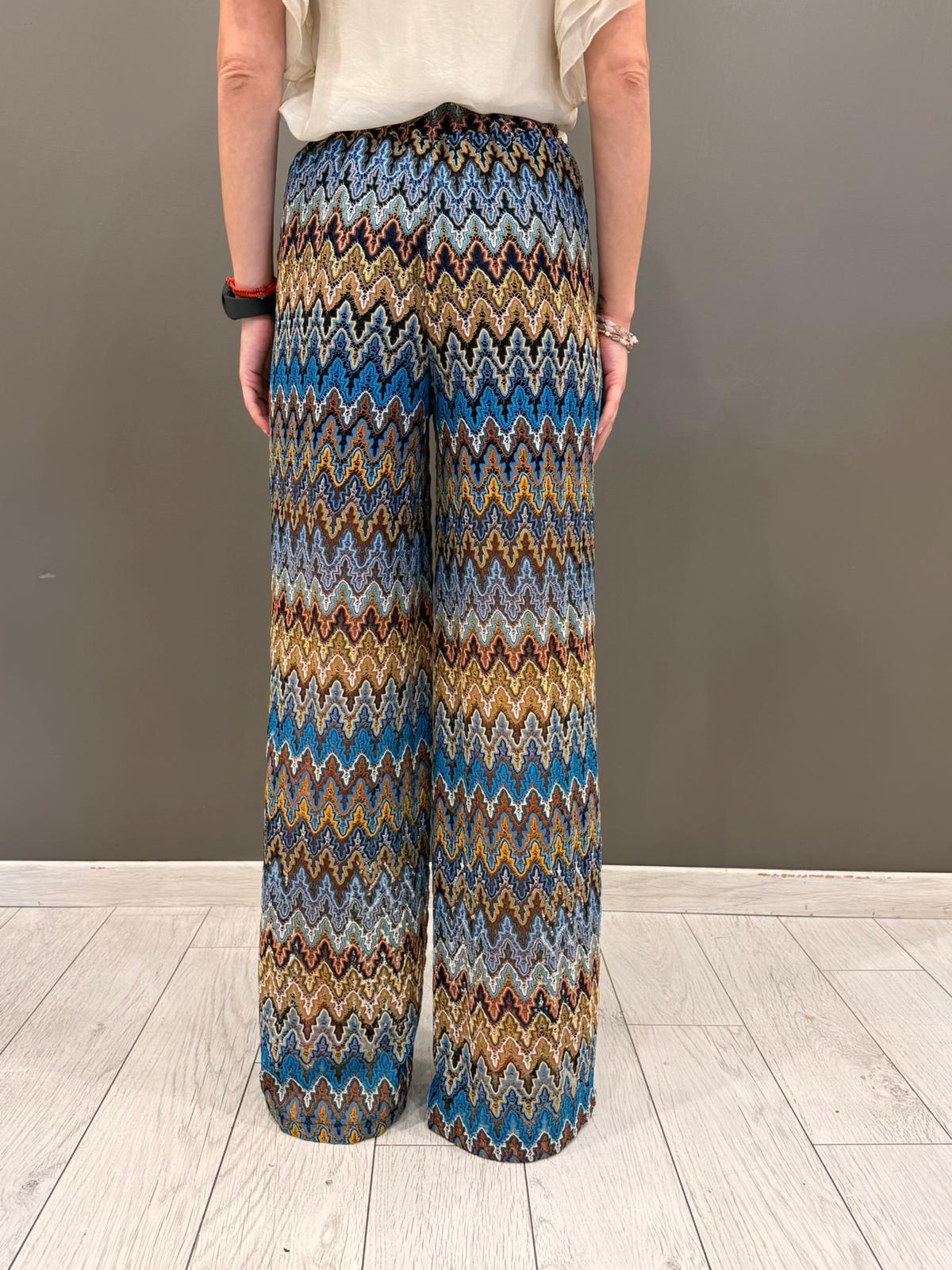 Pantaloni palazzo lavorazione pizzo tipo missoni CP218-26 BL REALI 