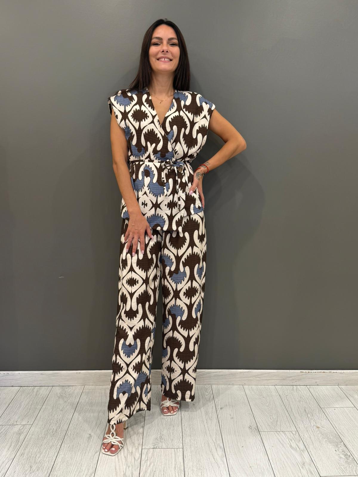 Completo fantasia con cintura in tessuto  Blusa e pantalone 19092-89 DEMO REBECCA 