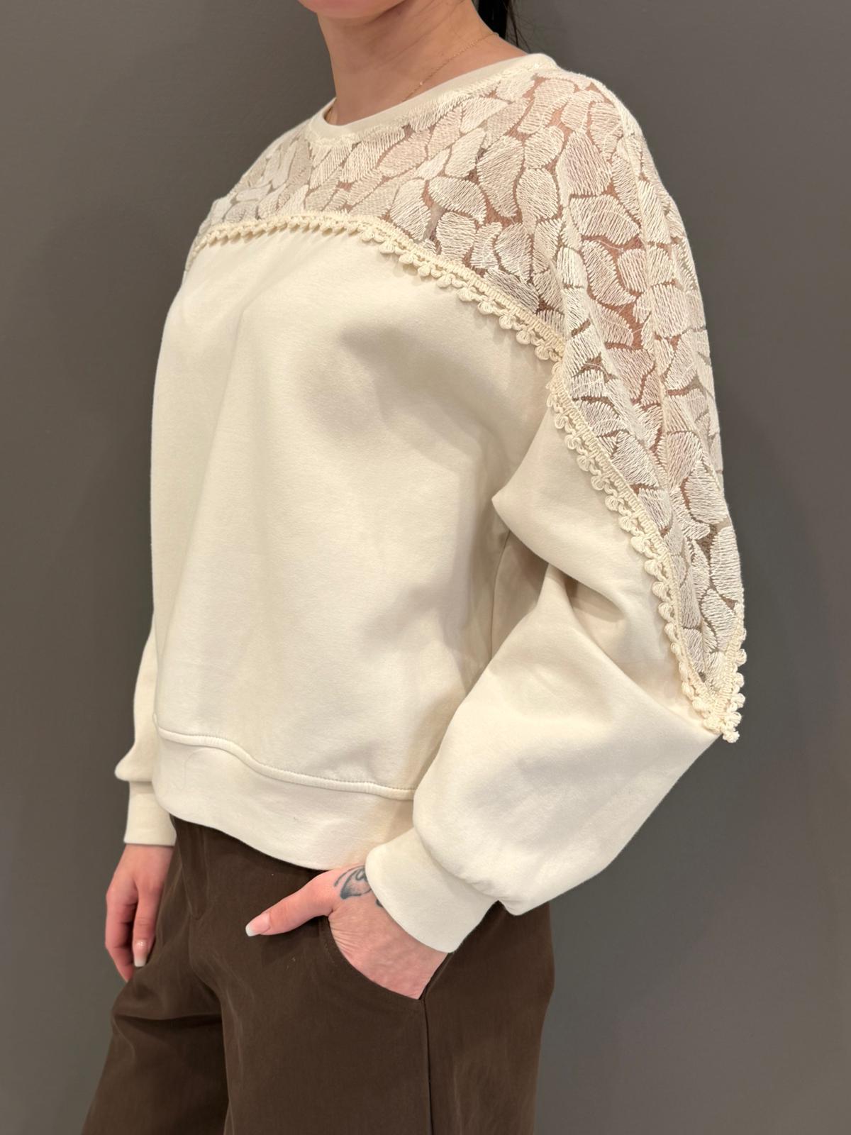 Maglia in felpa inserto macramè FE342 BU CRISTINA GAVIOLI 