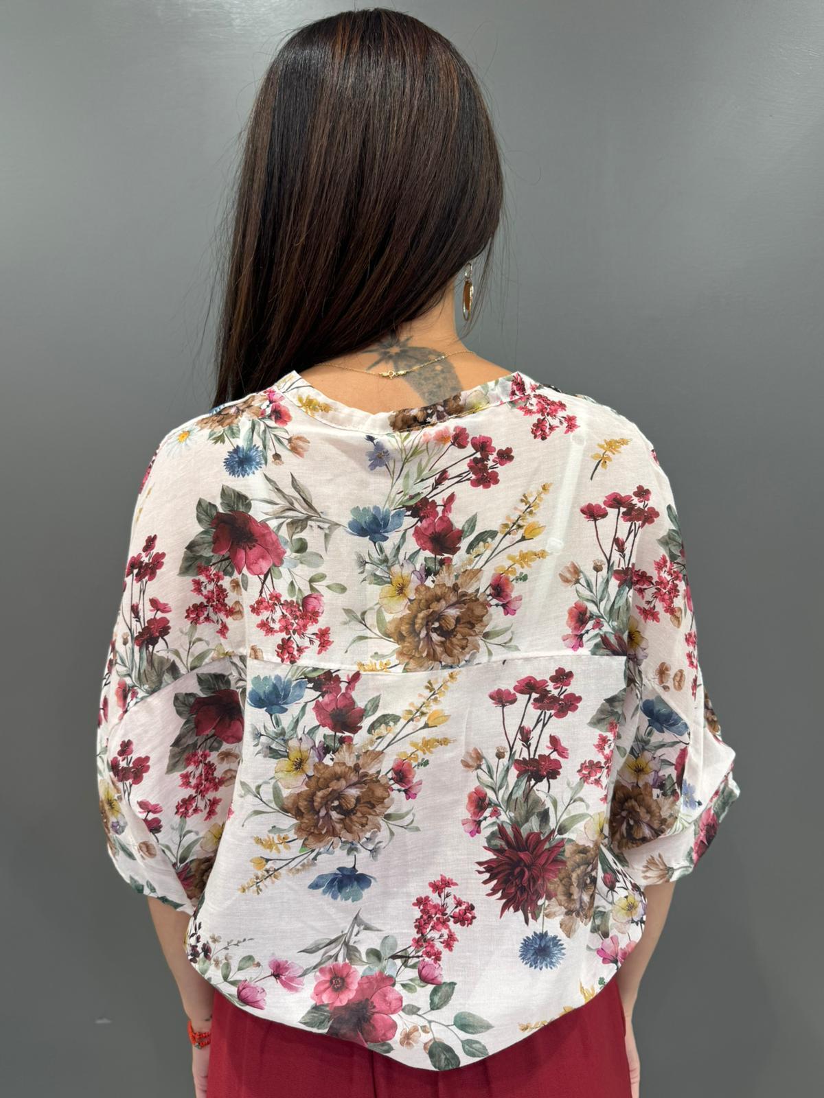 Camicia over in cotone e seta con stampa floreale 9691 AM REBECCA 