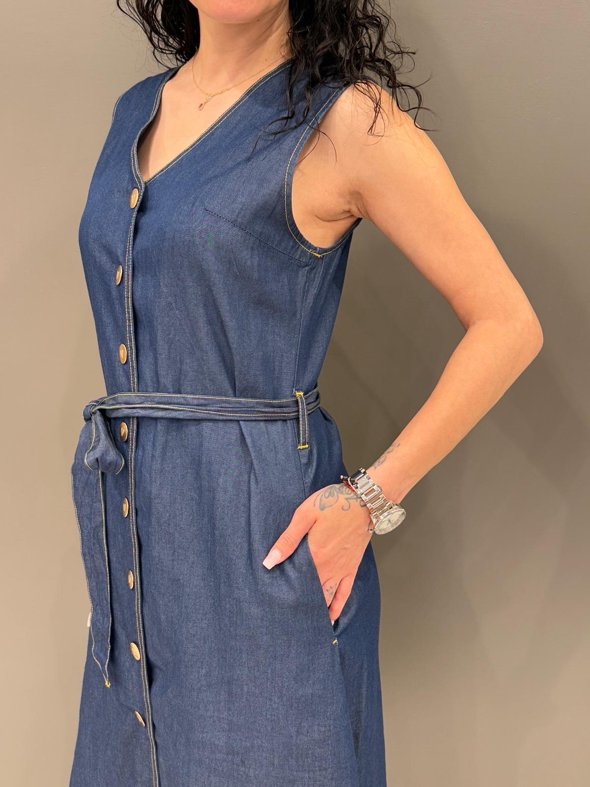 abito in chambray con bottoni e cintura 30260 BL CRISTINA GAVIOLI 