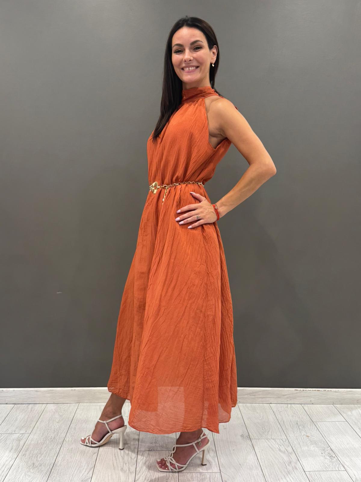 Abito midi in viscosa con scollo allamericana