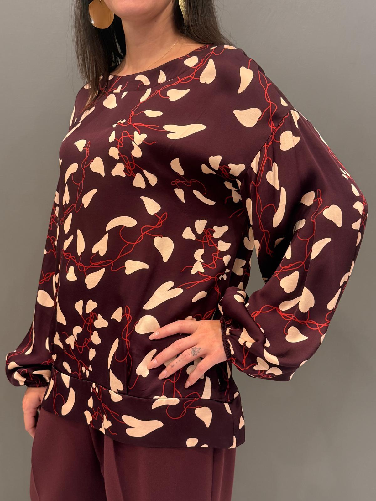 Blusa donna bordeaux fantasia con maniche ampie 424205 BO CRISTINA GAVIOLI 
