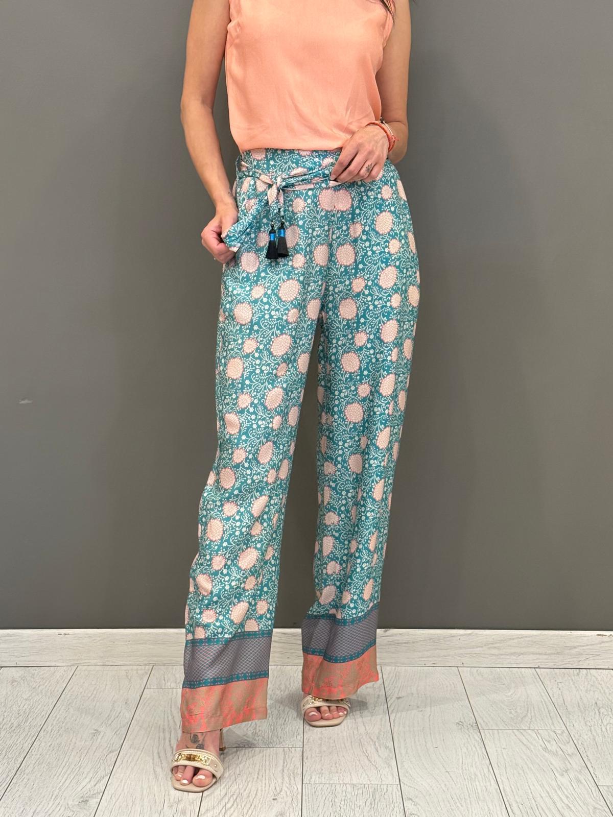 Pantaloni a palazzo fantasia con cintura 25621 V2 WU'SIDE 