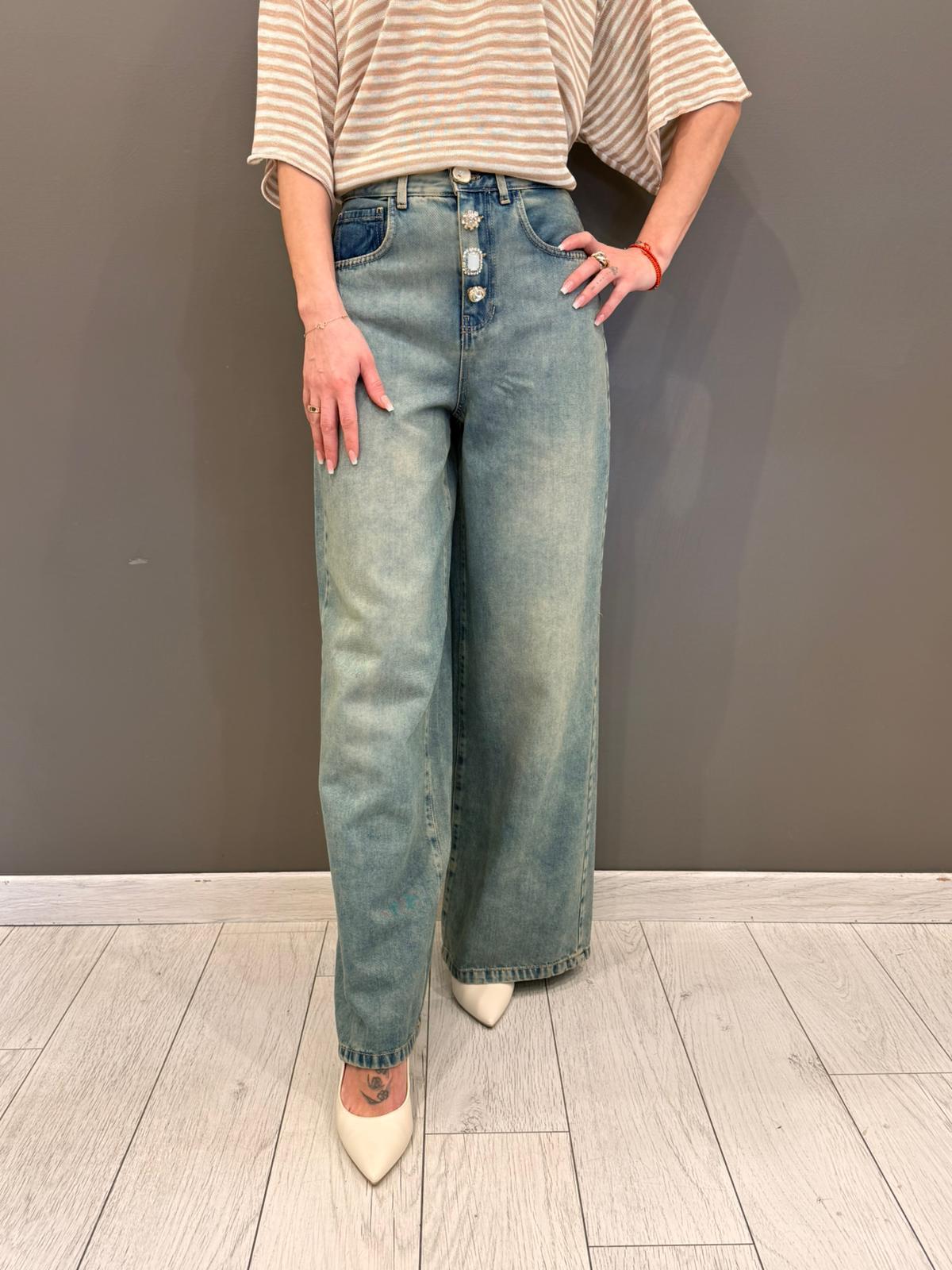 pantaloni jeans bottone gioiello JEC0271 U CRISTINA GAVIOLI 