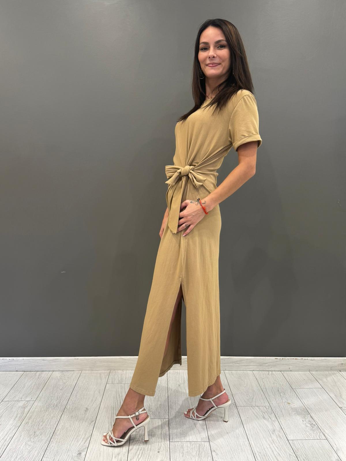 Abito lungo in 100% cotone con nodo in vita 23525JC CA REALI 