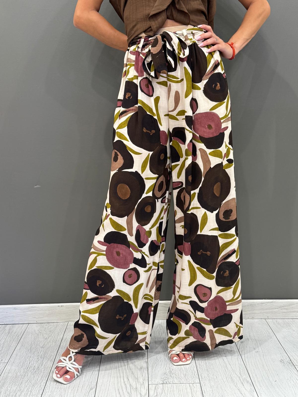 Pantaloni stampa palazzo viscosa 18839ZJF MORO REBECCA 