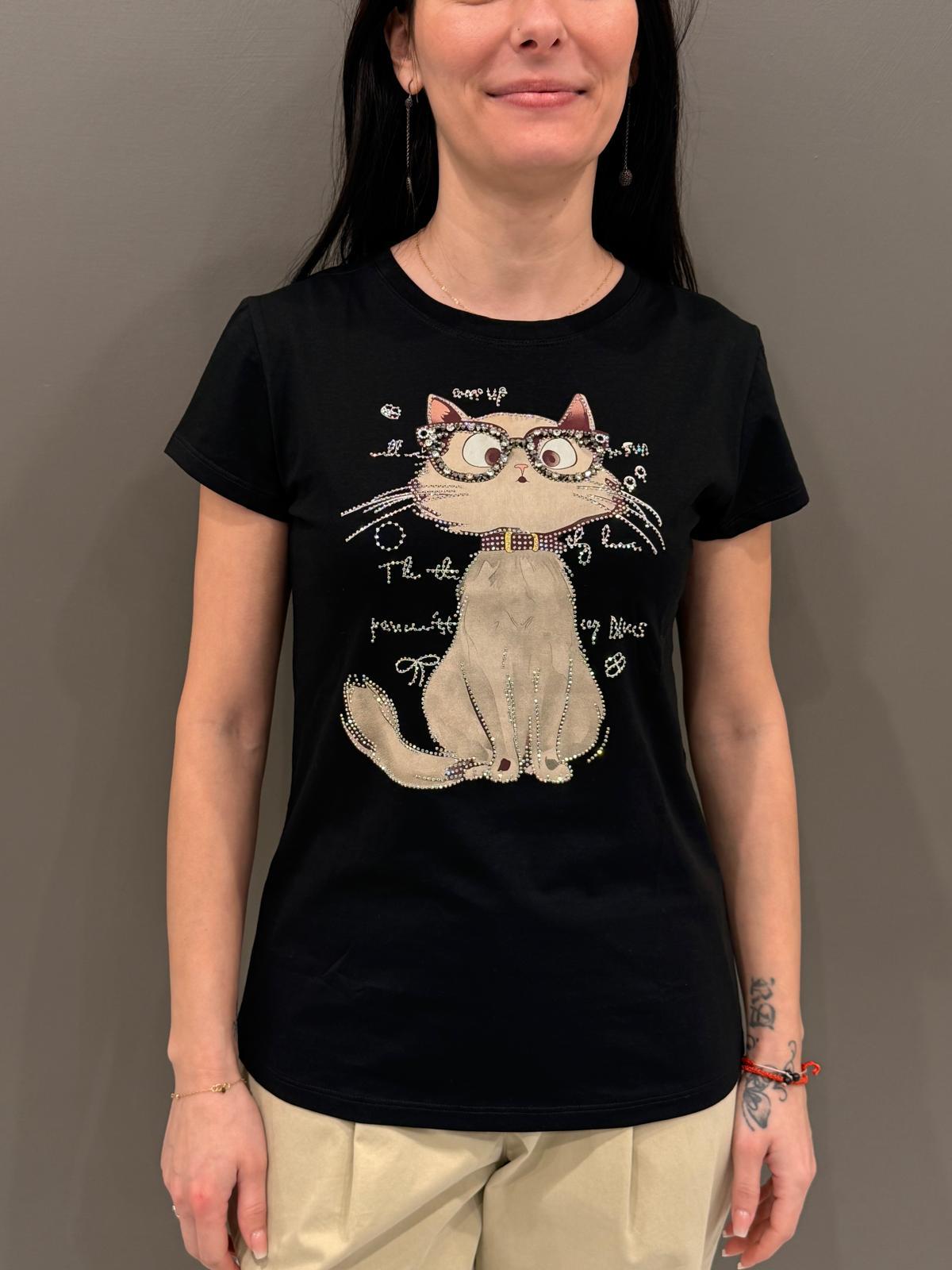 T-shirt stampa gatto MK236 NE REALI 