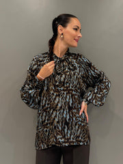 Camicia fantasia geometrica con fiocco 423209 CE CRISTINA GAVIOLI 