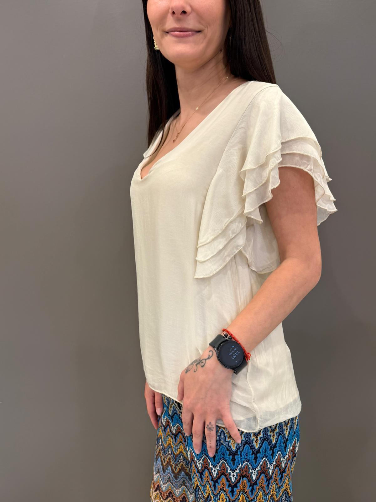 Blusa smanicata con gale HG132 EC CRISTINA GAVIOLI 