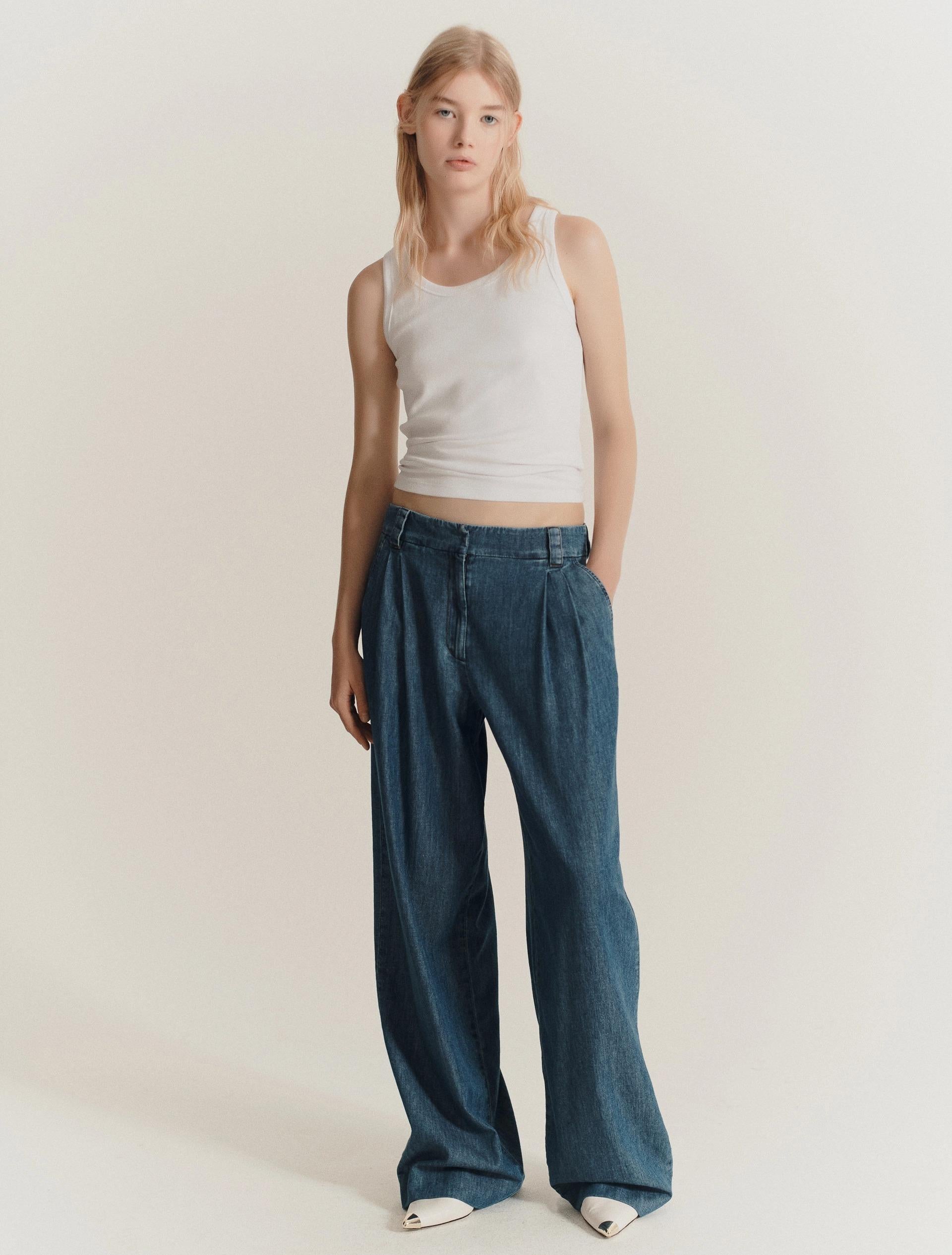 Pantalone Wide Leg in Denim Leggero