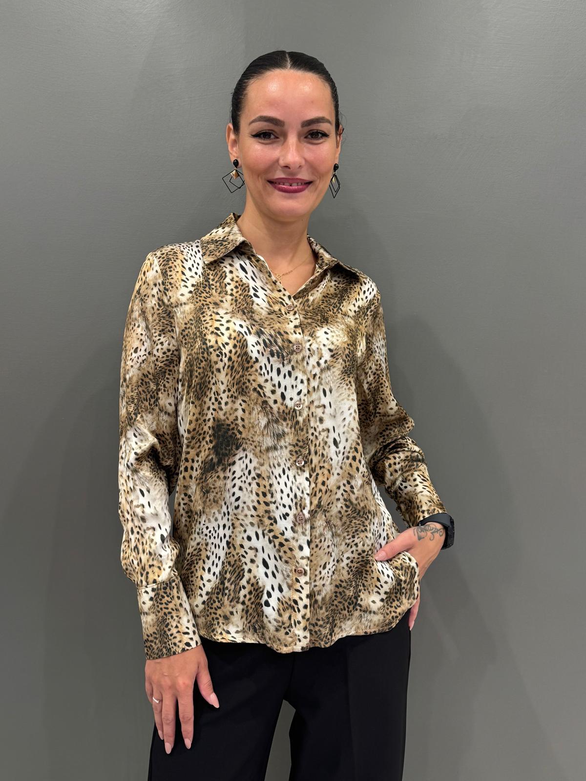 Camicia animalier viscosa HG154 NR CRISTINA GAVIOLI 