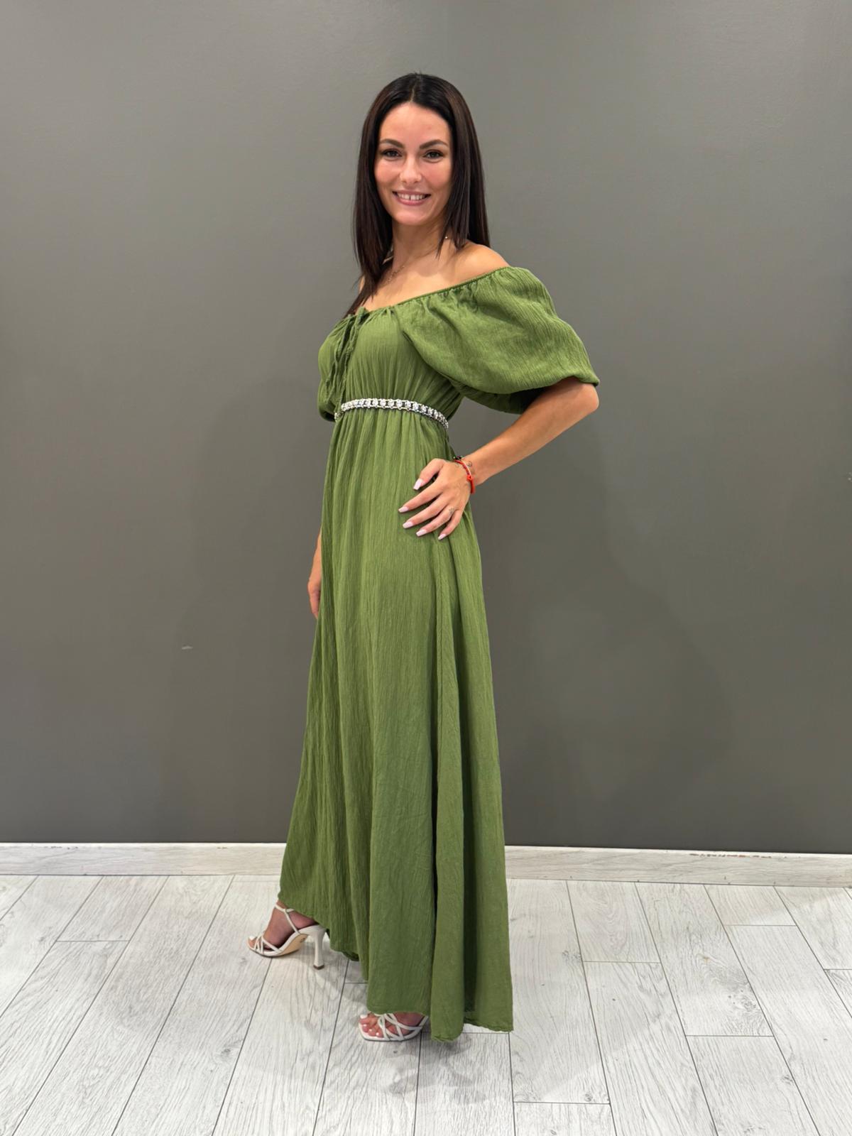 Abito lungo off-shoulder in viscosa