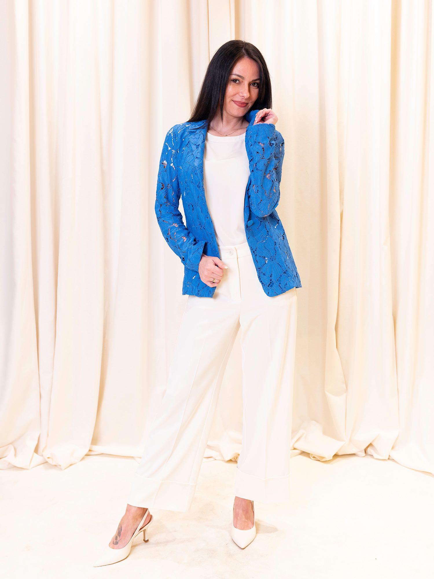 Blazer in jersey con dettagli in pizzo