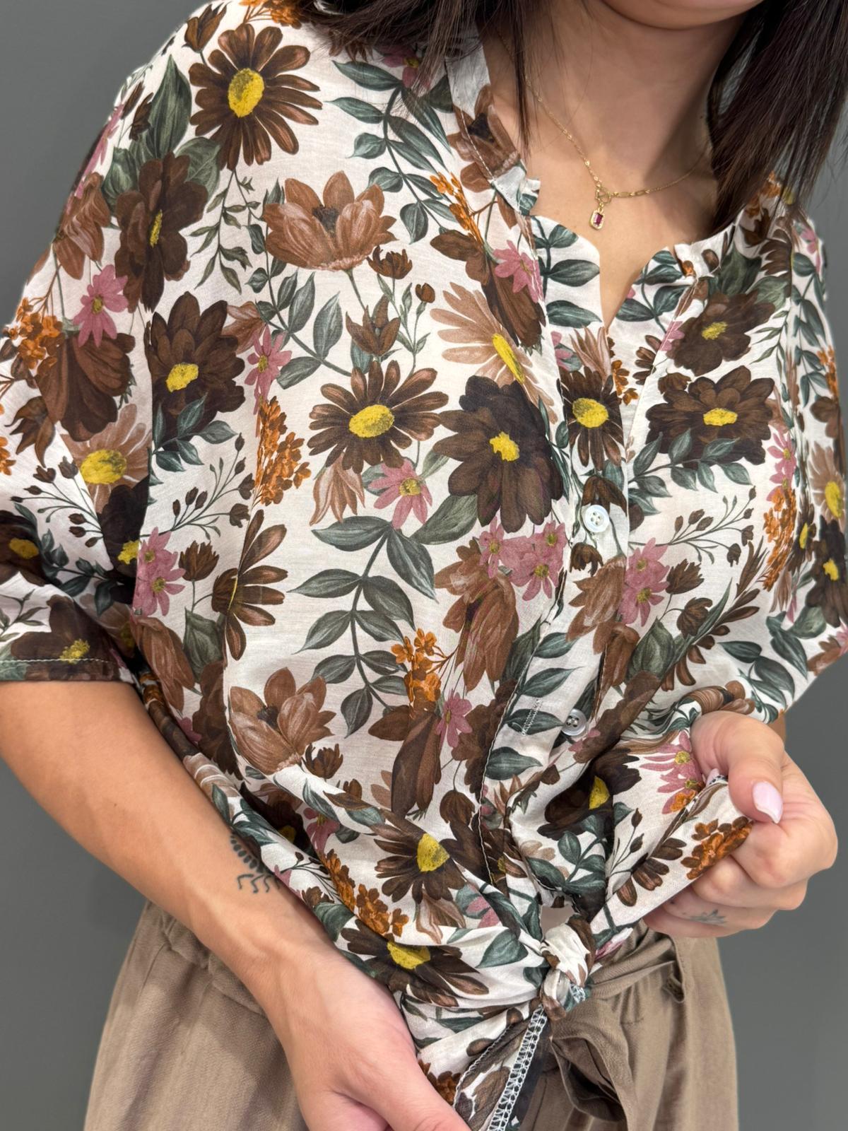 Camicia over in cotone e seta con stampa floreale 9691 VECI REBECCA 