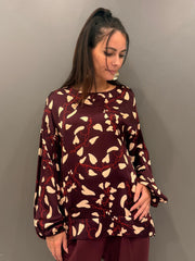 Blusa donna bordeaux fantasia con maniche ampie 424205 BO CRISTINA GAVIOLI 