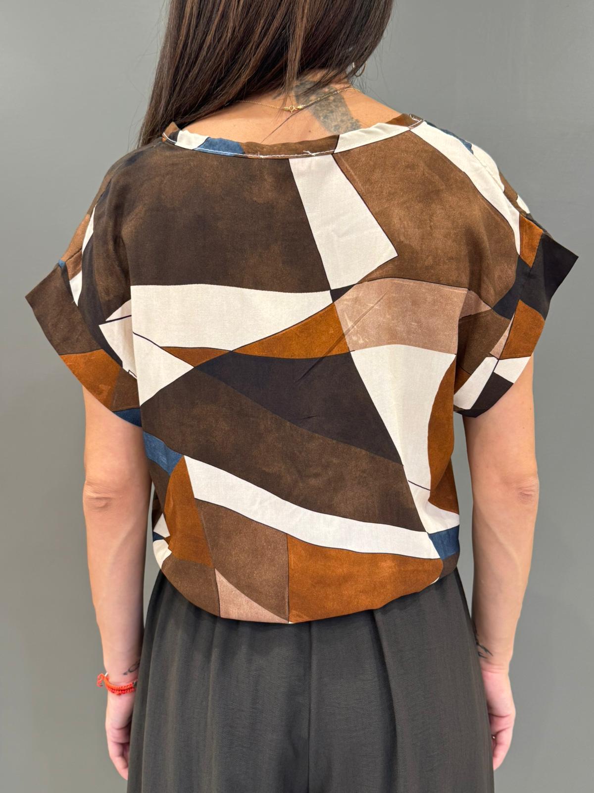 Camicia in viscosa stampa astratta con maniche corte 15569 MOTA REBECCA 