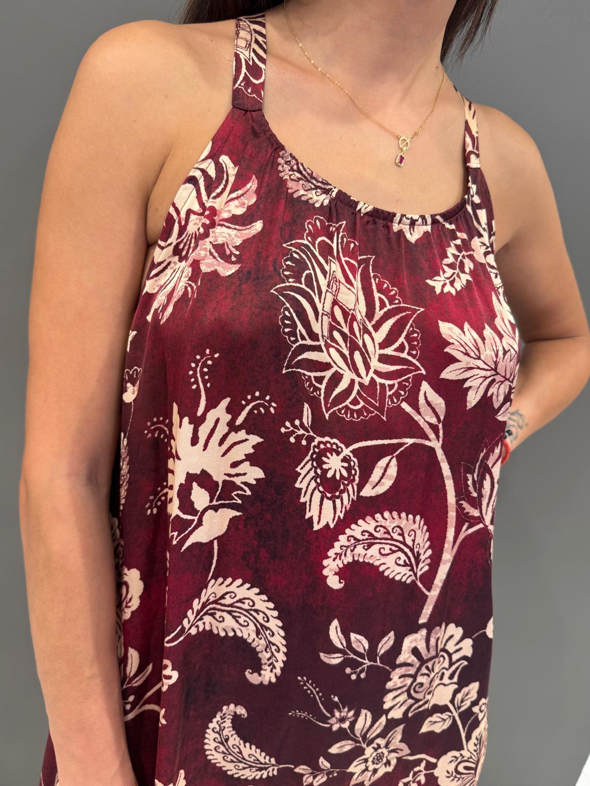 Abito lungo floreale bordeaux  100% viscosa CA592-25 VI REALI 